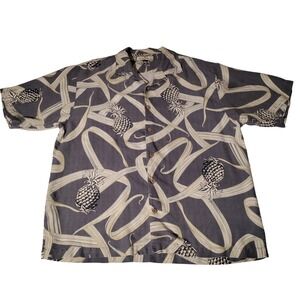 Tommy Bahama Mens Silk Aloha Shirt Pineapple Print Short Sleeve Button Up Sz L